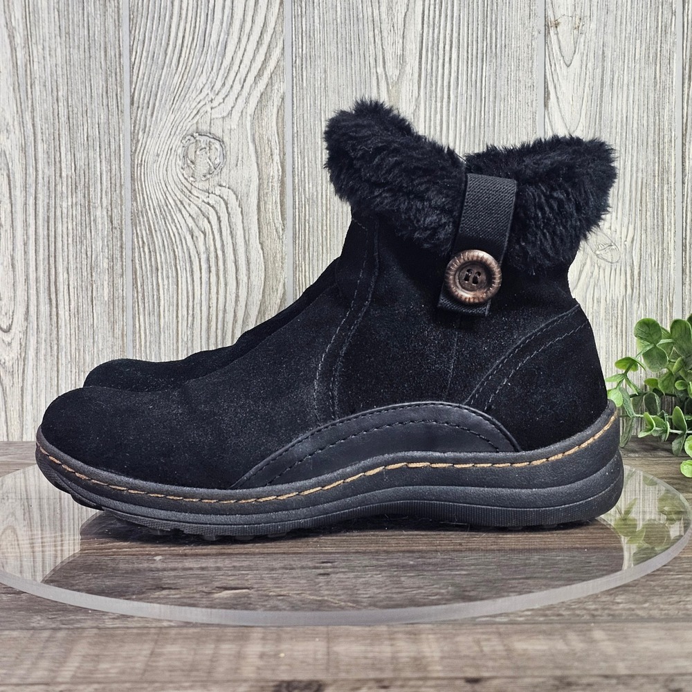 BareTraps Andee Black Faux Fur‎ Ankle Boots Women's 8.5M Slip On Comfort